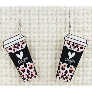 Leopard Cow‎ Love Coffee Cup Acrylic Earrings